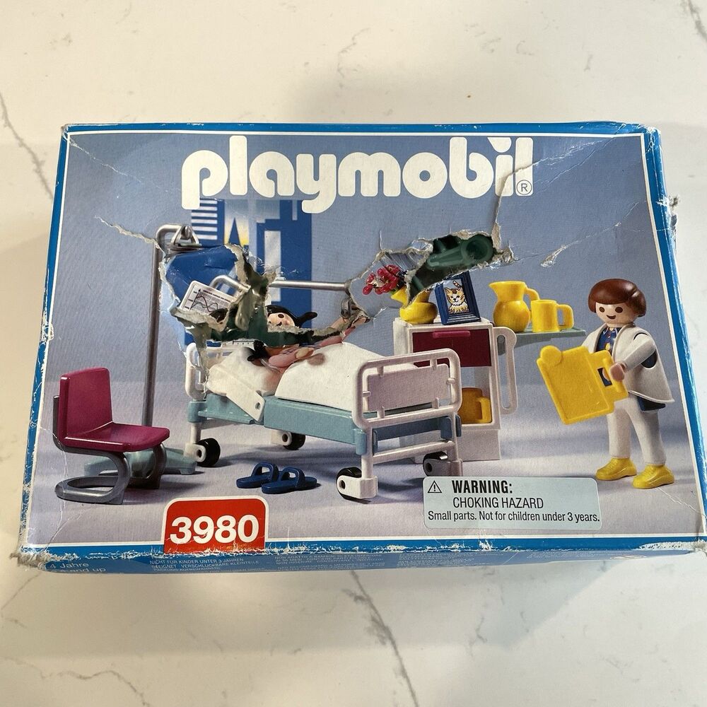 Vintage 1997 Playmobil 3980 Pediatric Hospital Room New In Box (Box Damaged)